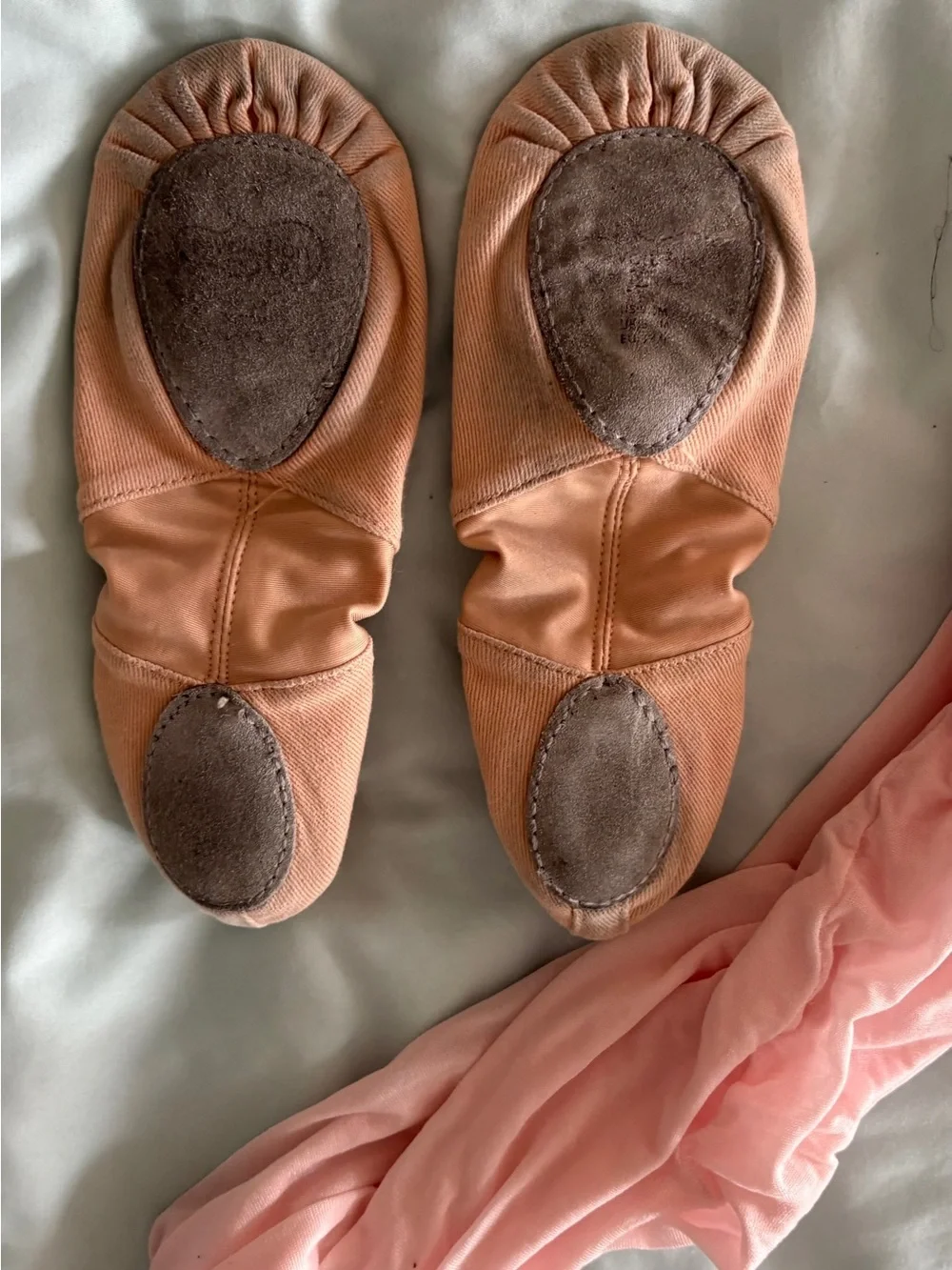 Evolution split sole canvas ballet slippers  in pink & footless stockings 9 A